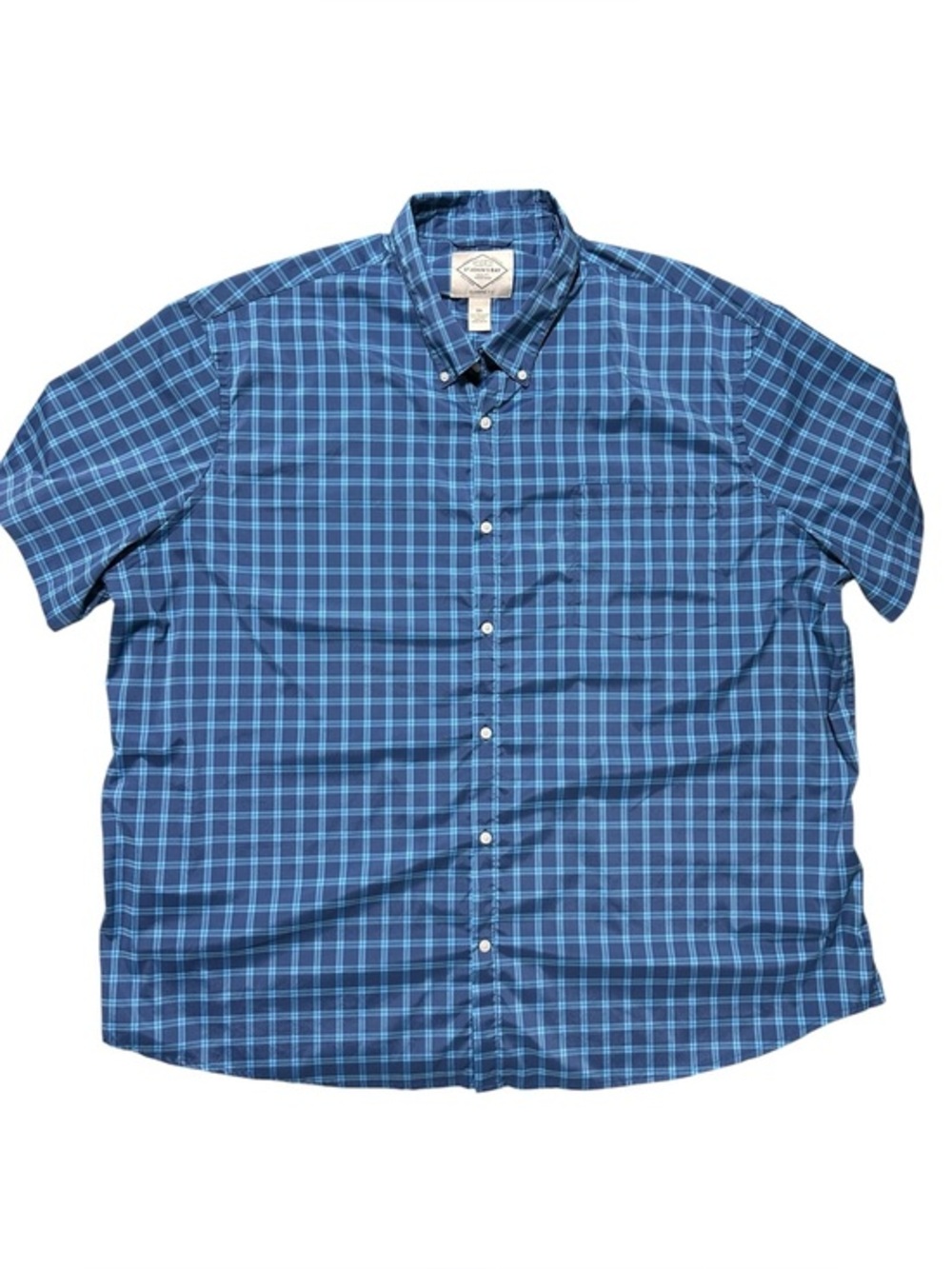 St. John's Bay Blue Plaid Short-Sleeve Button-Down Shirt 3XL
